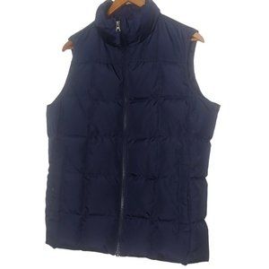 Lands End Womens Medium Puffer Vest Blue Full Zip Square Down Feather Jacket EUC
